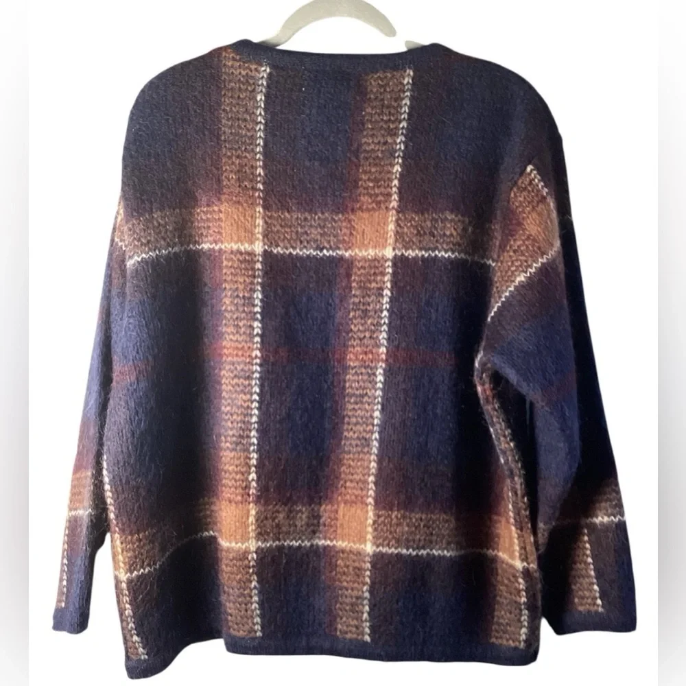 Vintage 1990s Dressbarn Plaid Button Up Cardigan  Mohair Blend Size 14/16